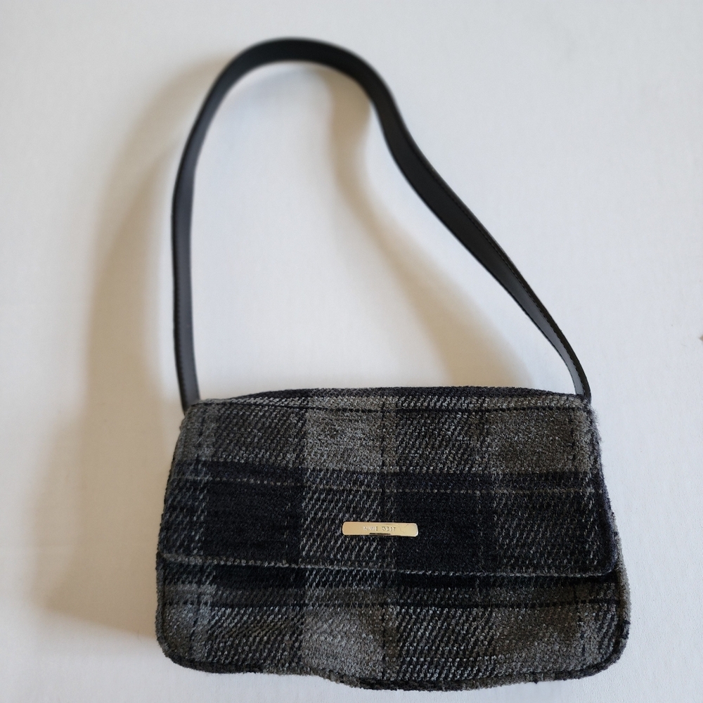 Plaid Shoulder Bag with Black Strap